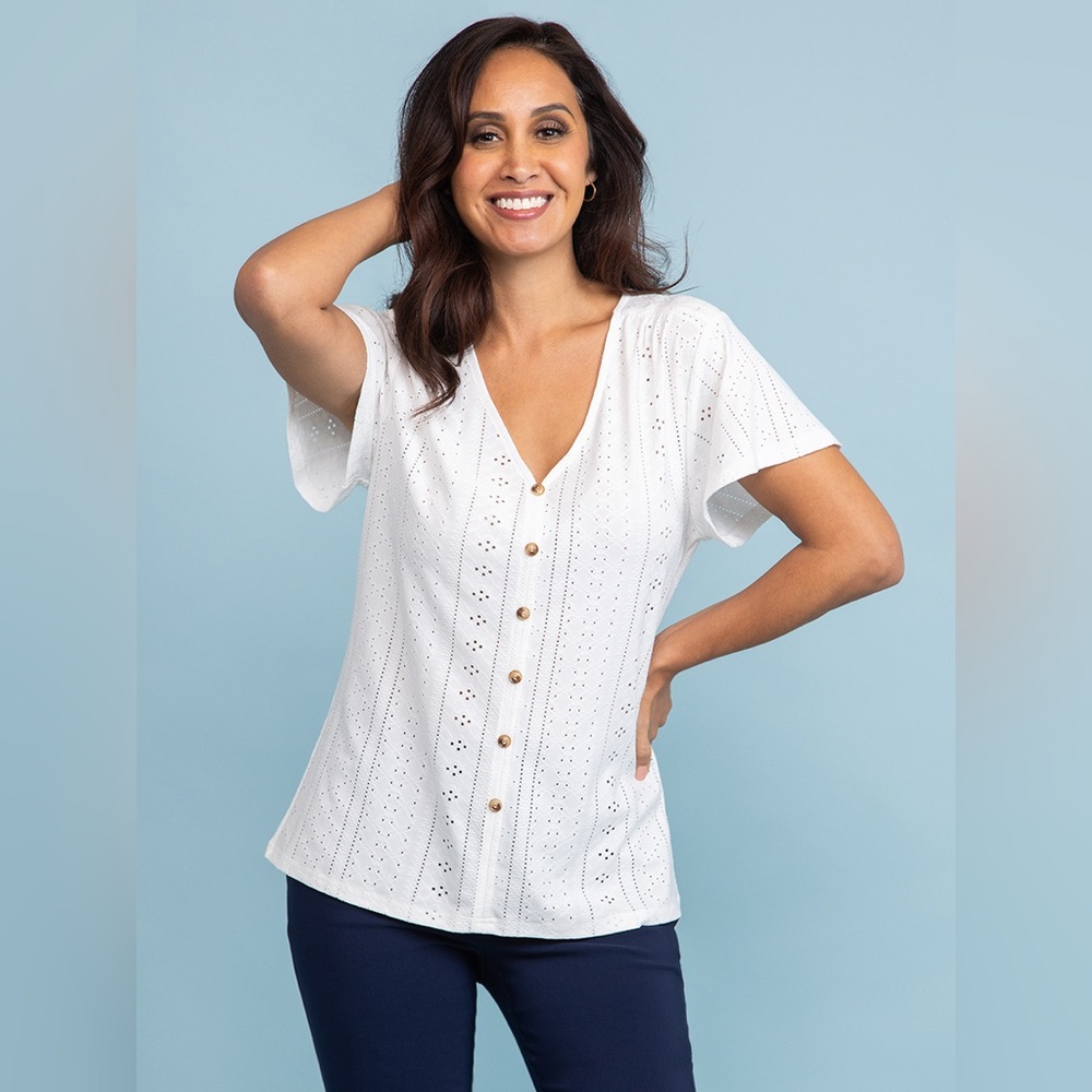 Papillon | White Stretch Eyelet T-Shirt